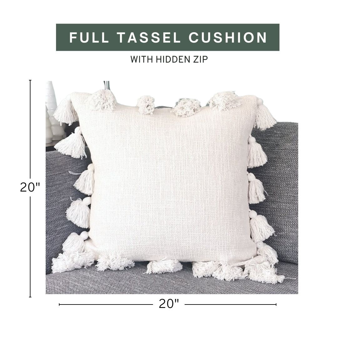 Full Tassel Cream Cushion Cover