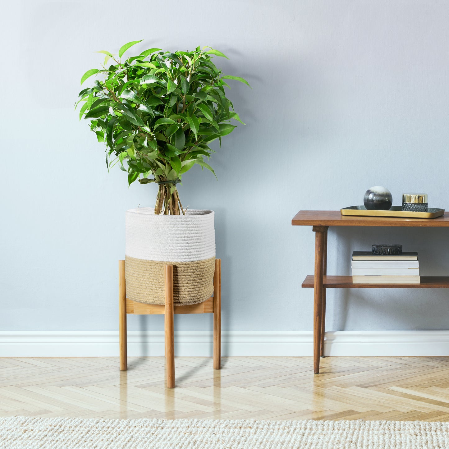 Alfie & Gem's adjustable plant stand does not require any major assembly or diys. Our wooden house plant stand are very easy to assemble, and can be adjusted easily to fit medium to large pots. These indoor plant stands are the perfect addition to farmhouse, rustic, minimalist, and mid-century modern decor styles. Great for indoor and outdoor plants.
