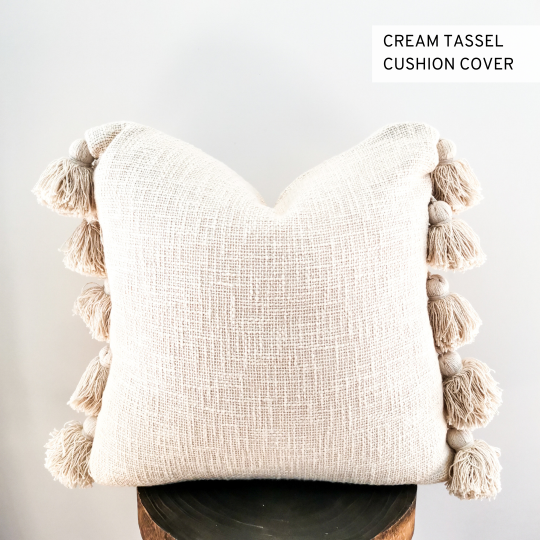 Full Tassel Cream Cushion Cover