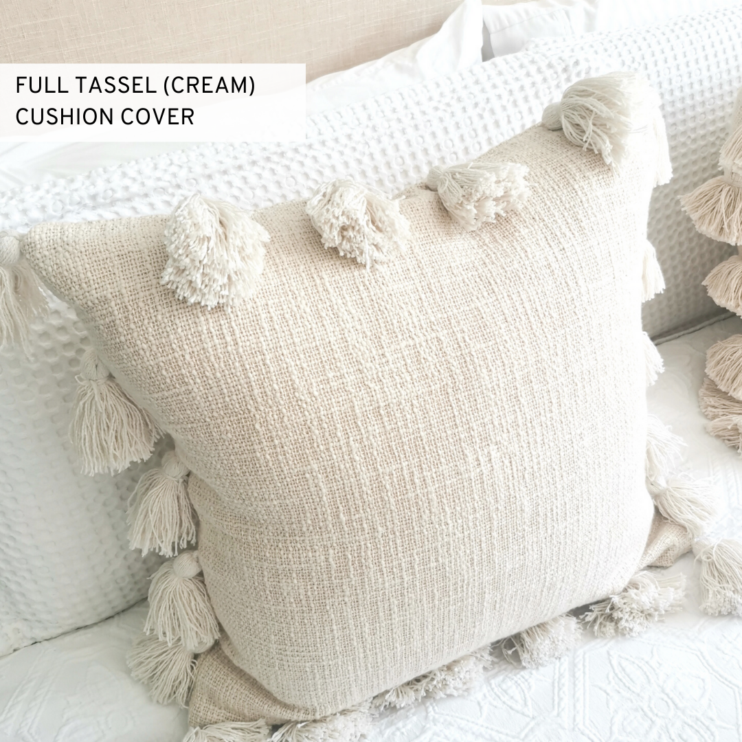 Cream Tassel Cushion Cover