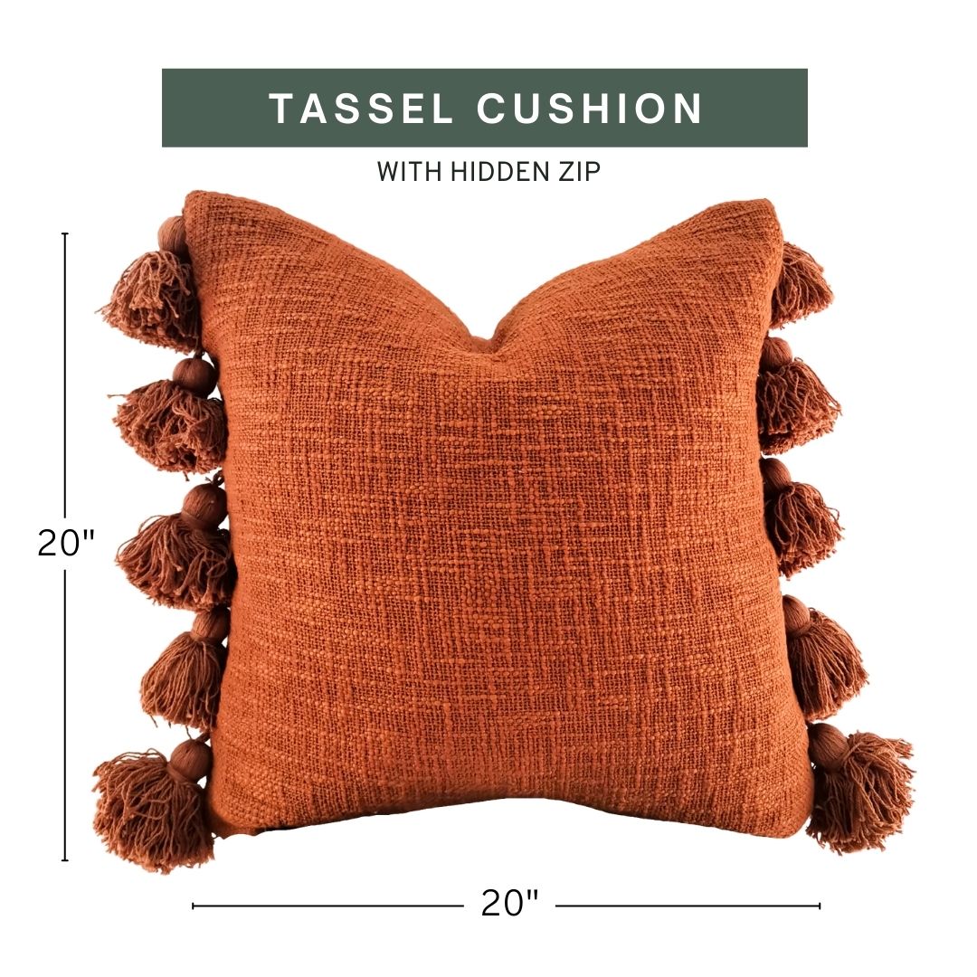 Rust Tassel Cushion Cover