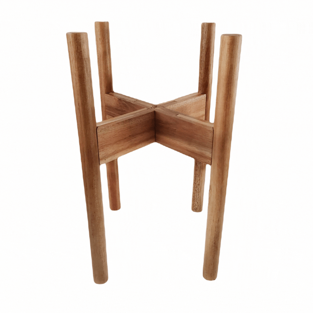 Acacia Stand with adjustable width. Wooden plant stand with darker tone made from natural organic acacia.