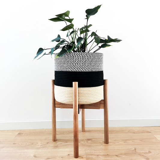 Elevate your plants and decor with the sleek design of our minimalist plant stand. This sturdy, yet lightweight modern plant stand is handcrafted from acacia and bamboo wood that complements contemporary, farmhouse, rustic, mid-century modern interirors. 