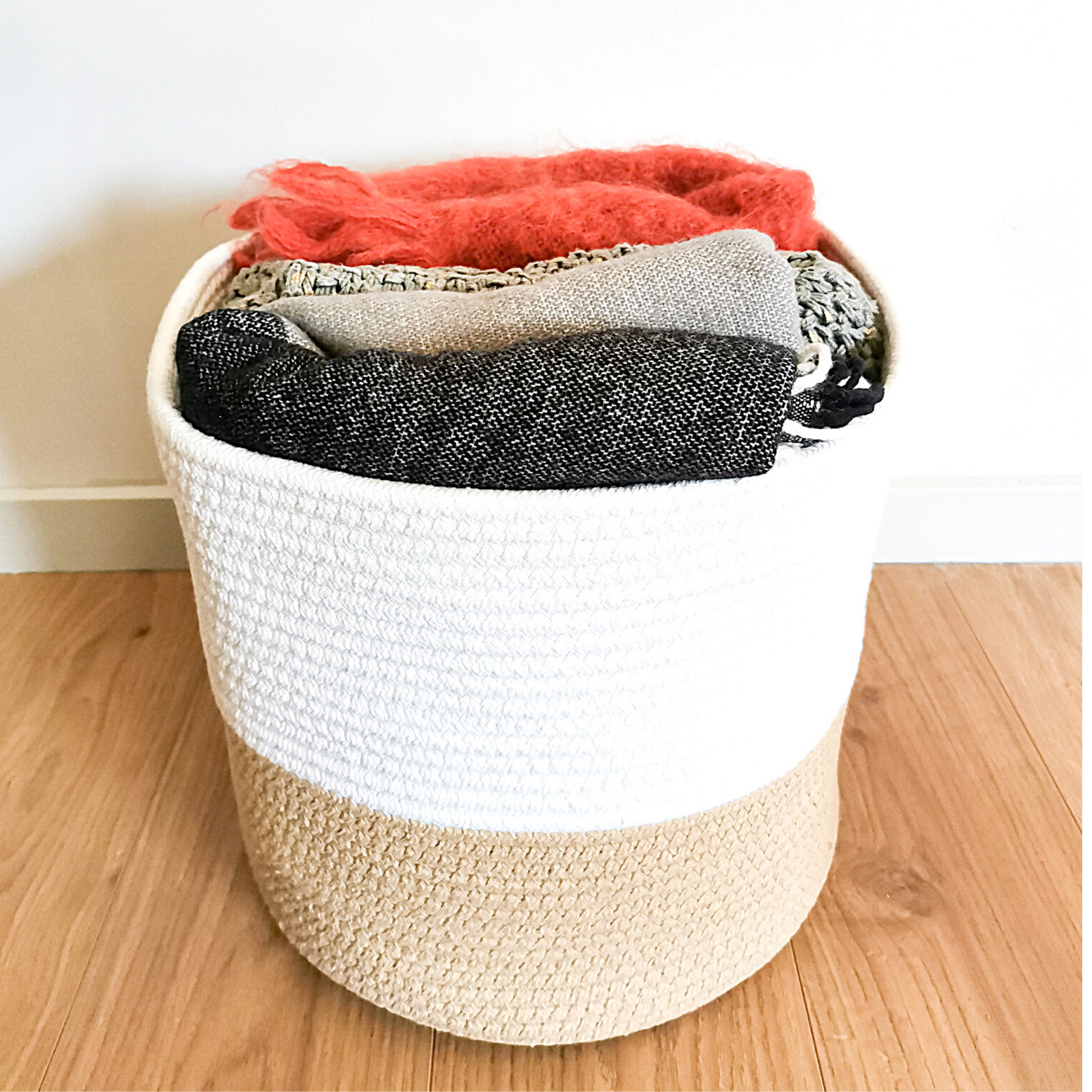 Beautiful decorative woven cotton baskets for storing laundry, blankets, pillowcases, rugs. Use it as a storage basket for the house or indoor plant holder.