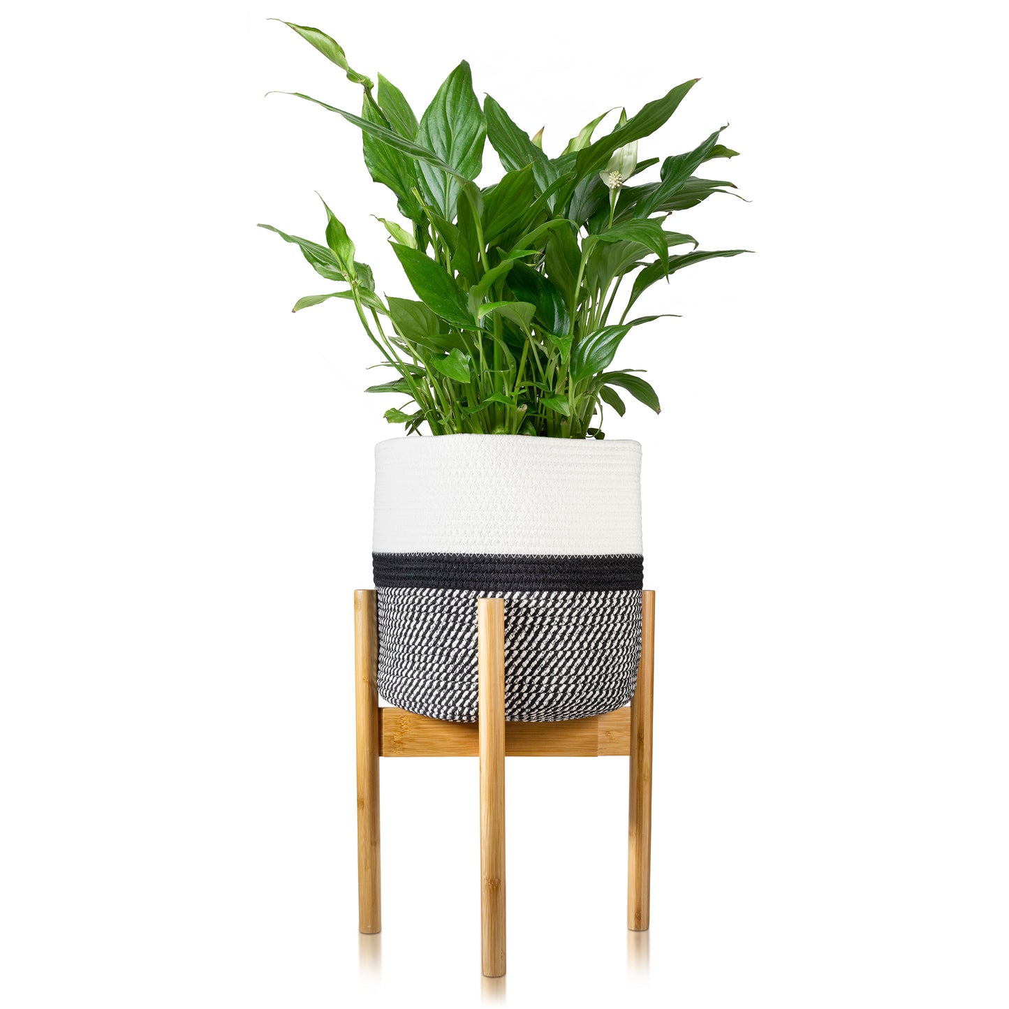 Our indoor plant stands are handcrafted from high quality wood (Bamboo and Acacia), and are very durable and stury, while are cotton baskets planter are made from 100% recycled cotton rope and sewn in coiling method which makes them sturdy but soft.